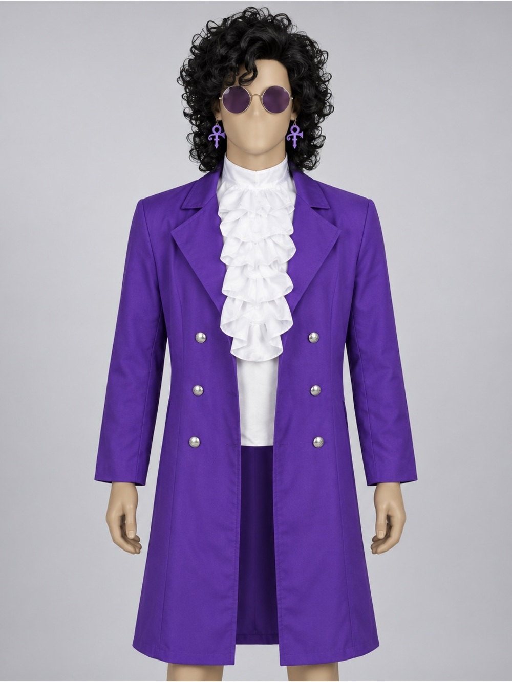 Fun World Purple Pain Prince Costume Bundle Adult M/L Wig Glasses